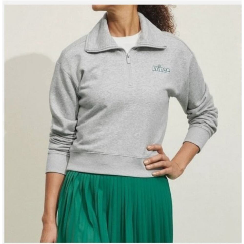 Prince Pickleball Women's Cropped 1/4 Zip Pullover Sweatshirt Gray Size XL NWT